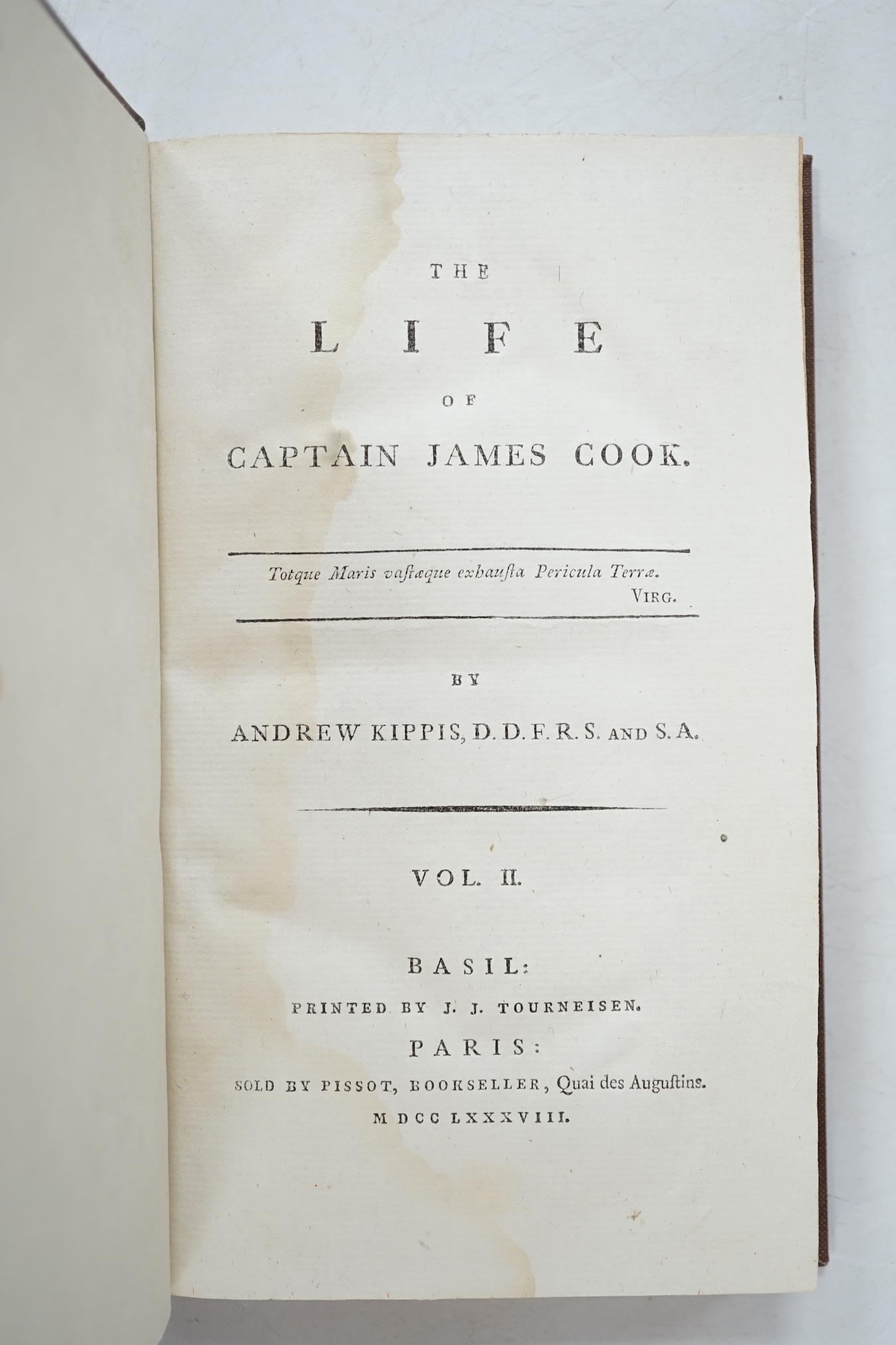 Kippis, Andrew - The Life of Captain James Cook. 2 vols. newly rebound quarter calf and cloth, gilt panelled spines. Basil printed by J.J. Tourneisen, 1788